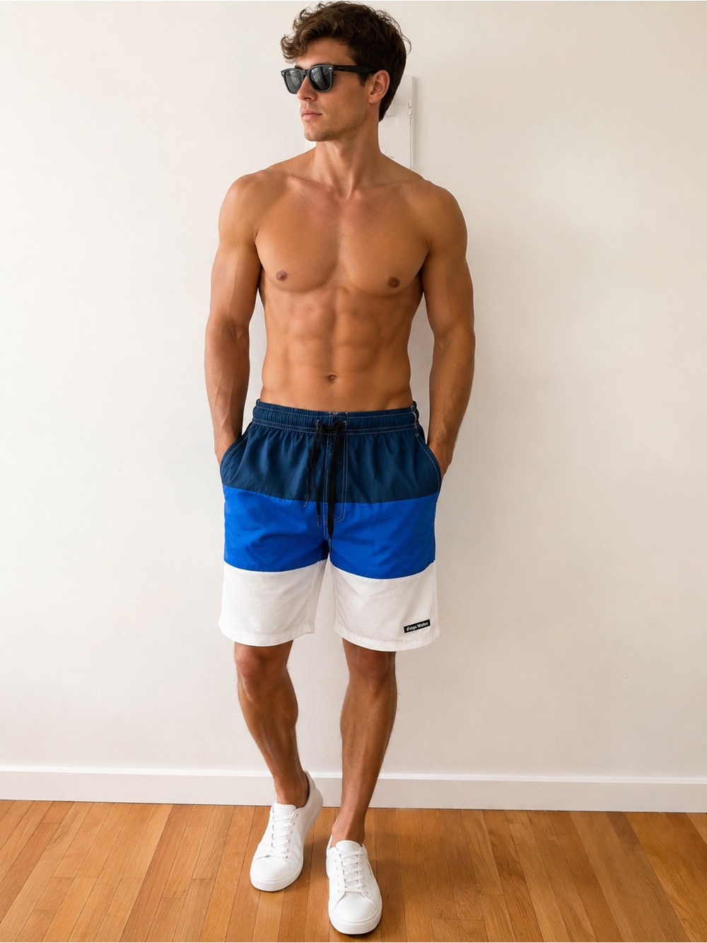 Edge Water Color Block Swim Trunks Size Small NWT Blue White Board Shorts